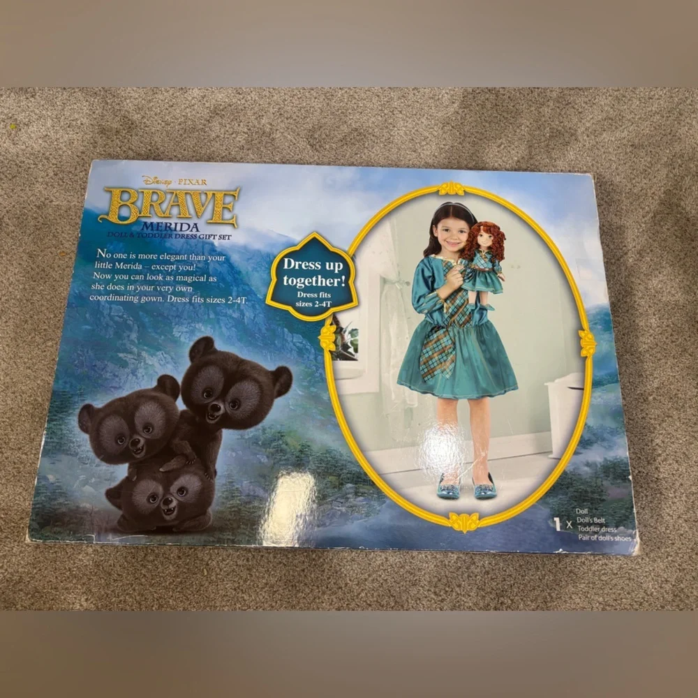 NIB Disney Brave Merida Doll & Toddler Dress Gift Set, Size 2T-4T